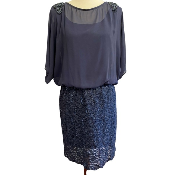 R&M Richards Cocktsil Party Dress Womens Size 10 Charcoal Gray Sequin Rhinestone - Picture 1 of 11